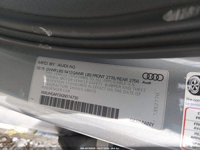 45192628 :رقم المزاد ، WAUHGAFC6GN014730 vin ، 2016 Audi A6 3.0t Premium Plus مزاد بيع
