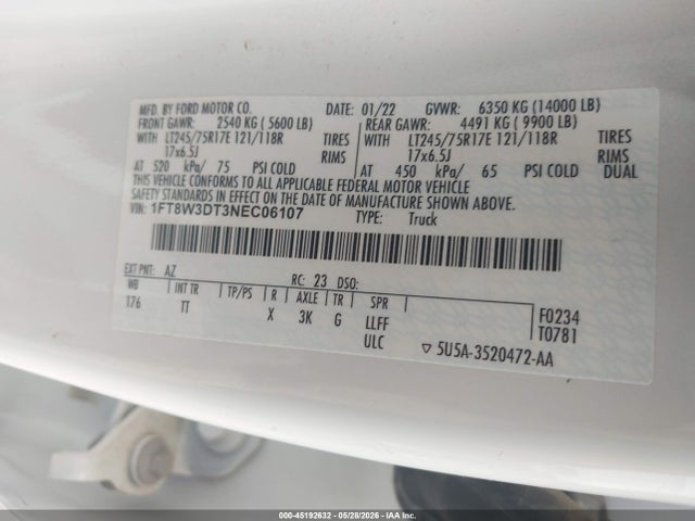 Продаж на аукціоні авто 2022 Ford F-350 Limited, vin: 1FT8W3DT3NEC06107, номер лоту: 45192632