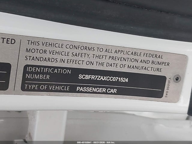 2012 Bentley Continental Gt მანქანა იყიდება აუქციონზე, vin: SCBFR7ZAXCC071524, აუქციონის ნომერი: 45192641