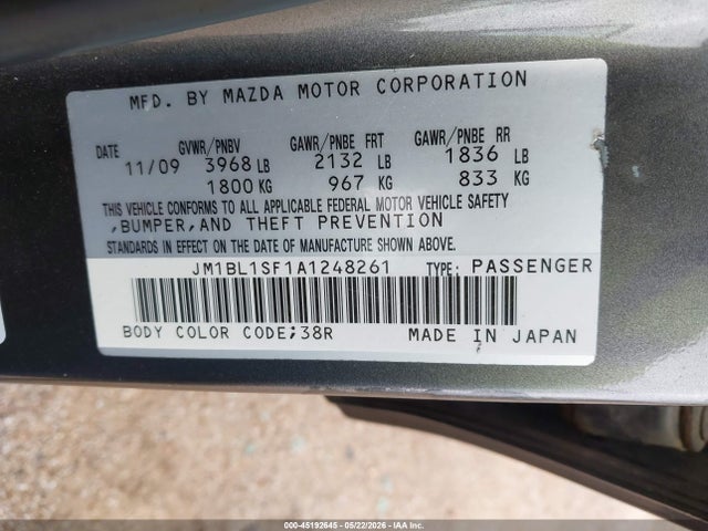 45192645 :رقم المزاد ، JM1BL1SF1A1248261 vin ، 2010 Mazda Mazda3 I Touring مزاد بيع