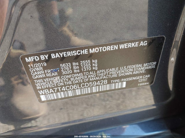 Aukcja sprzedaży 2020 Bmw 740i Xdrive, vin: WBA7T4C06LCD59428, numer aukcji: 45192656