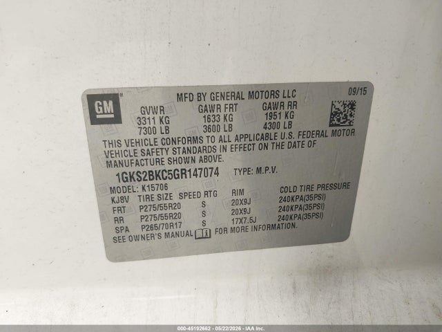 Продаж на аукціоні авто 2016 Gmc Yukon Slt, vin: 1GKS2BKC5GR147074, номер лоту: 45192662