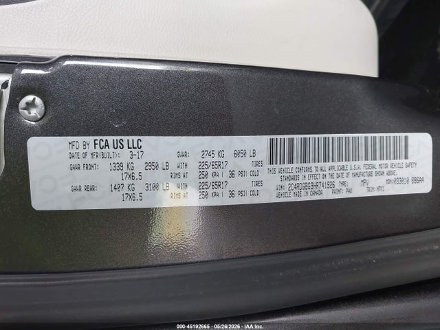 2017 Dodge Grand Caravan Se მანქანა იყიდება აუქციონზე, vin: 2C4RDGBG9HR741926, აუქციონის ნომერი: 45192665