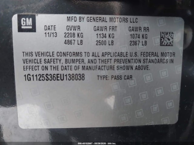 1G1125S36EU138038 Chevrolet Impala 2lt