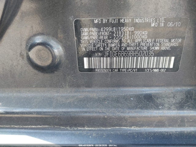 Aukcja sprzedaży 2011 Subaru Impreza 2.5i Premium, vin: JF1GE6B69BH502035, numer aukcji: 45192676