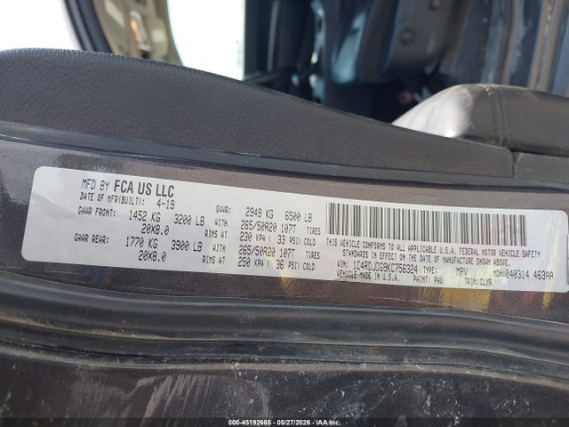 Aukcja sprzedaży 2019 Dodge Durango Gt Awd, vin: 1C4RDJDG9KC756324, numer aukcji: 45192685