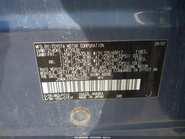 Aukcja sprzedaży 2008 Toyota Rav4 Base V6, vin: JTMBK33V286030301, numer aukcji: 45192695