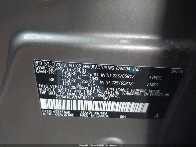 Aukcja sprzedaży 2015 Toyota Rav4 Xle, vin: 2T3WFREV7FW182219, numer aukcji: 45192710