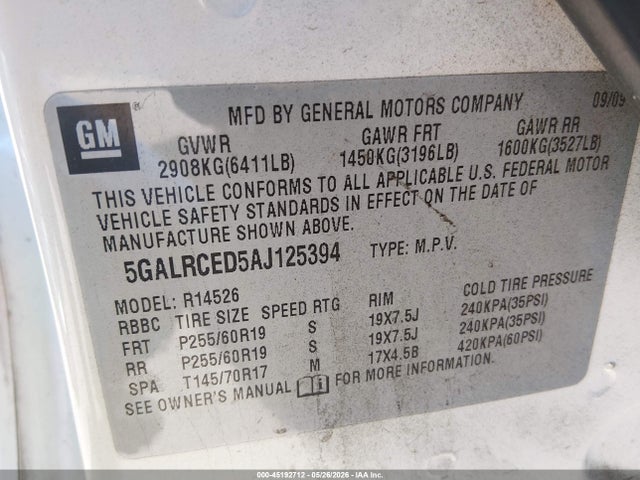 Продажа на аукционе авто 2010 Buick Enclave 2xl, vin: 5GALRCED5AJ125394, номер лота: 45192712