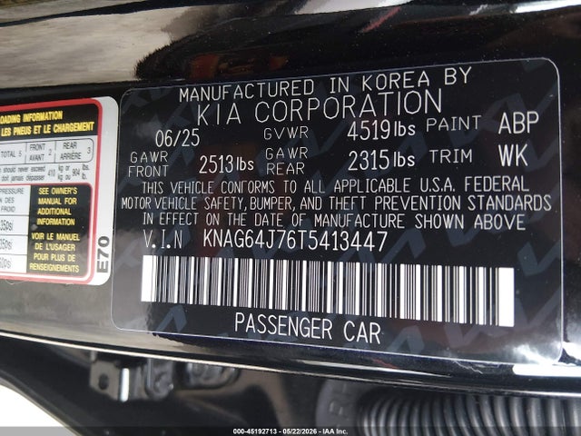 Продажа на аукционе авто 2026 Kia K5 Gt-line Awd, vin: KNAG64J76T5413447, номер лота: 45192713