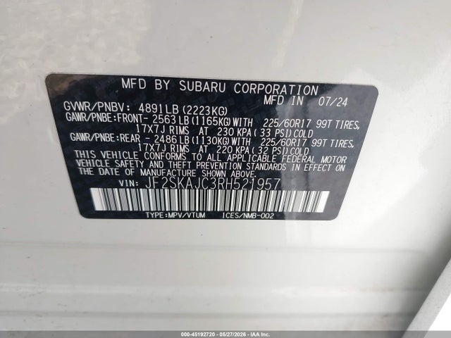 Aukcja sprzedaży 2024 Subaru Forester Wilderness, vin: JF2SKAJC3RH521957, numer aukcji: 45192720