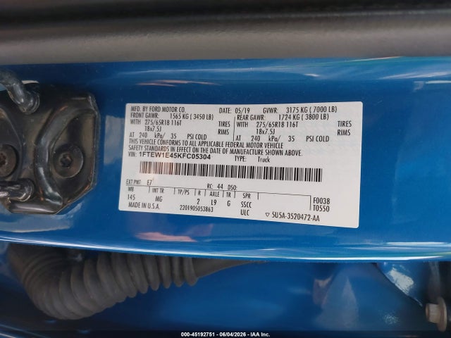 45192751 :رقم المزاد ، 1FTEW1E45KFC05304 vin ، 2019 Ford F-150 Xlt مزاد بيع