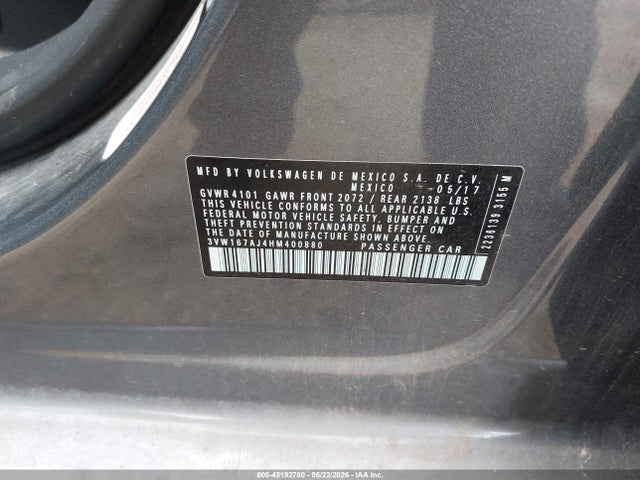 Продажа на аукционе авто 2017 Volkswagen Jetta 1.4t S, vin: 3VW167AJ4HM400880, номер лота: 45192780