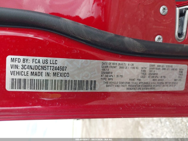 45192817 :رقم المزاد ، 3C4NJDCN5TT244607 vin ، 2026 Jeep Compass Limited مزاد بيع