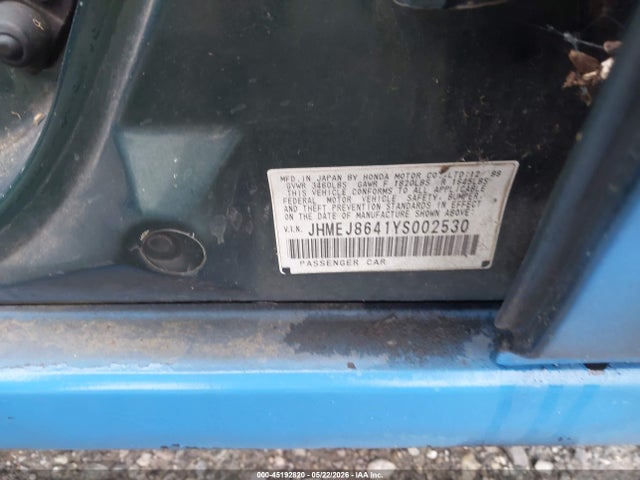 Aukcja sprzedaży 2000 Honda Civic Ex, vin: JHMEJ8641YS002530, numer aukcji: 45192820