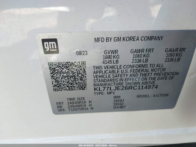 Aukcja sprzedaży 2024 Chevrolet Trax Fwd 2rs, vin: KL77LJE26RC114874, numer aukcji: 45192830