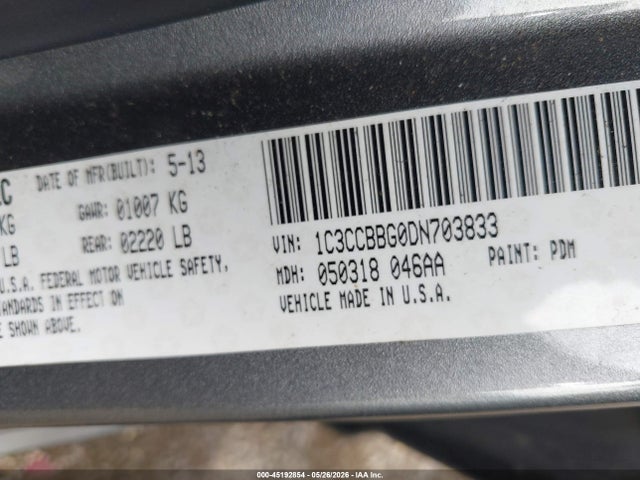 2013 Chrysler 200 Touring მანქანა იყიდება აუქციონზე, vin: 1C3CCBBG0DN703833, აუქციონის ნომერი: 45192854
