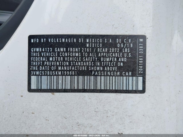 Aukcja sprzedaży 2019 Volkswagen Jetta, vin: 3VWC57BU5KM199681, numer aukcji: 45192860