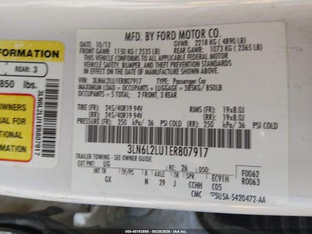 Продажа на аукционе авто 2014 Lincoln Mkz Hybrid, vin: 3LN6L2LU1ER807917, номер лота: 45192886