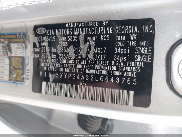 KIA Sorento 2.4l L 2020 5XYPG4A32LG643765 Image 9