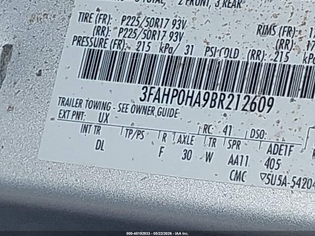 Продаж на аукціоні авто 2011 Ford Fusion Se, vin: 3FAHP0HA9BR212609, номер лоту: 45192933