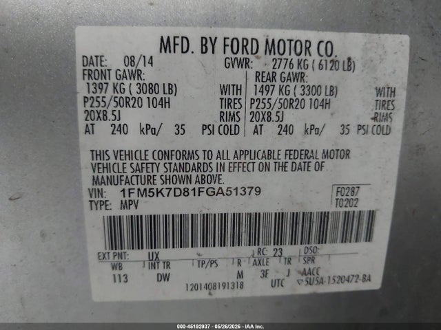 2015 Ford Explorer Xlt მანქანა იყიდება აუქციონზე, vin: 1FM5K7D81FGA51379, აუქციონის ნომერი: 45192937