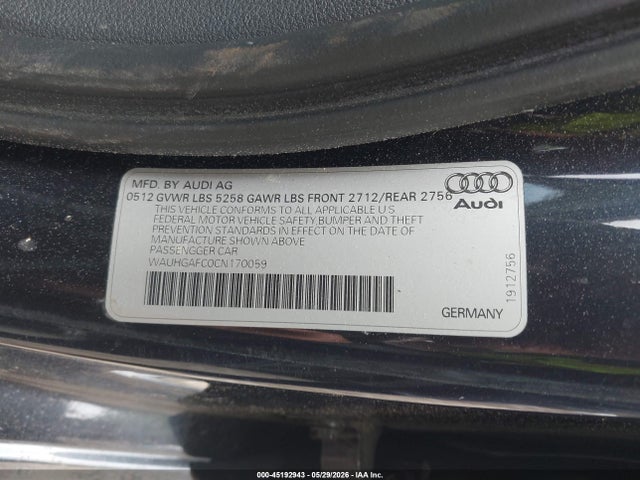 Aukcja sprzedaży 2012 Audi A6 3.0 Premium, vin: WAUHGAFC0CN170059, numer aukcji: 45192943