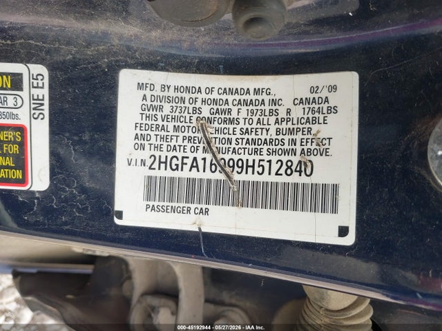 Продажа на аукционе авто 2009 Honda Civic Ex-l, vin: 2HGFA16999H512840, номер лота: 45192944