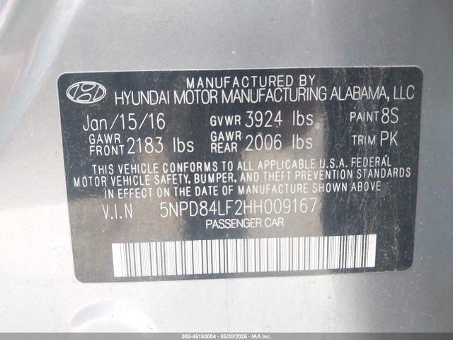 2017 Hyundai Elantra Se მანქანა იყიდება აუქციონზე, vin: 5NPD84LF2HH009167, აუქციონის ნომერი: 45193004