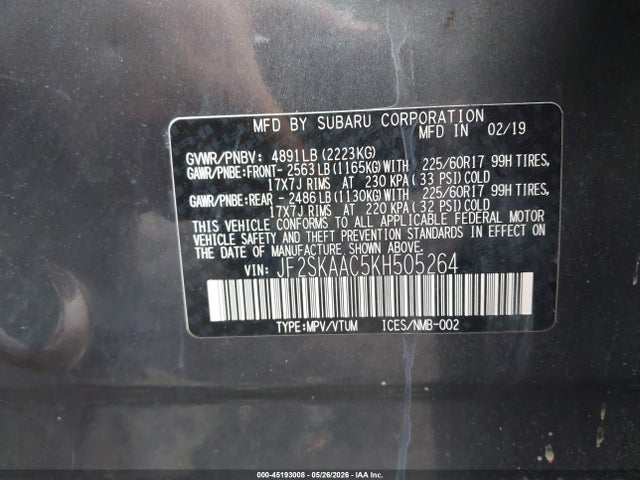 JF2SKAAC5KH505264 Subaru Forester