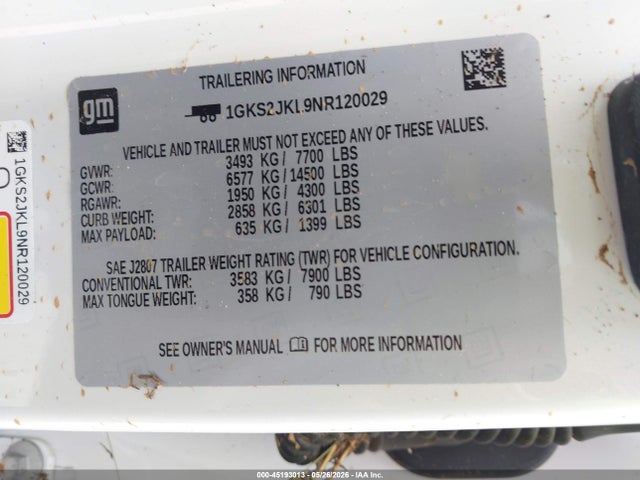 45193013 :رقم المزاد ، 1GKS2JKL9NR120029 vin ، 2022 Gmc Yukon Xl 4wd Denali مزاد بيع