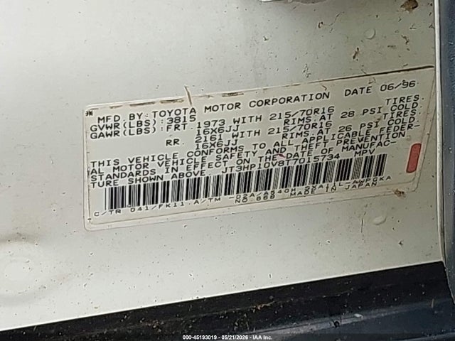 45193019 :رقم المزاد ، JT3HP10V8T7015734 vin ، 1996 Toyota Rav4 مزاد بيع