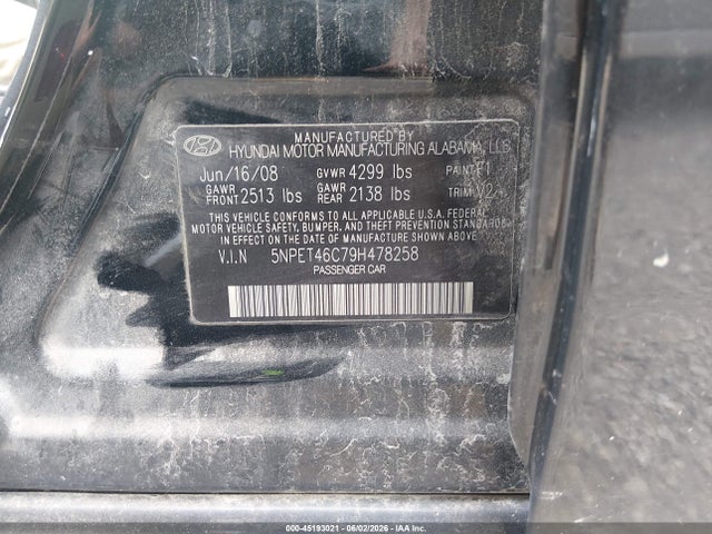 Продаж на аукціоні авто 2009 Hyundai Sonata Gls, vin: 5NPET46C79H478258, номер лоту: 45193021