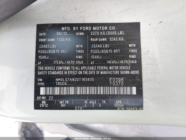 45193056 :رقم المزاد ، NM0LS7AN2DT165835 vin ، 2013 Ford Transit Connect Xl مزاد بيع