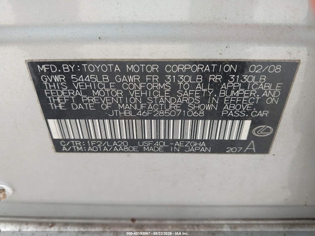 Продаж на аукціоні авто 2008 Lexus Ls 460, vin: JTHBL46F285071068, номер лоту: 45193067