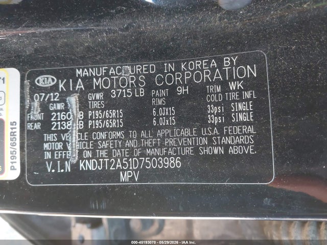 45193070 :رقم المزاد ، KNDJT2A51D7503986 vin ، 2013 Kia Soul مزاد بيع