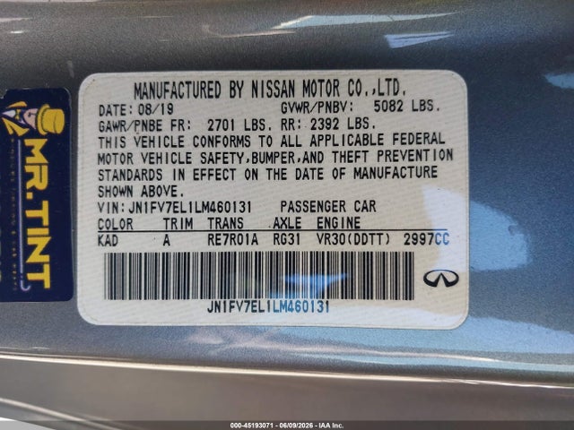 2020 Infiniti Q60 Red Sport 400 Awd მანქანა იყიდება აუქციონზე, vin: JN1FV7EL1LM460131, აუქციონის ნომერი: 45193071