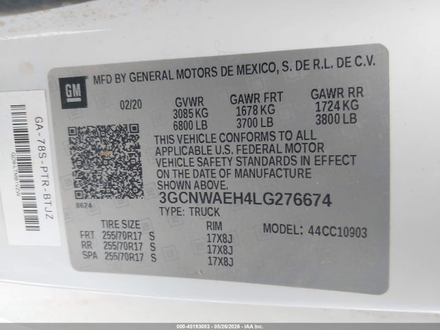 3GCNWAEH4LG276674 Chevrolet Silverado 1500 2wd Long Bed Wt