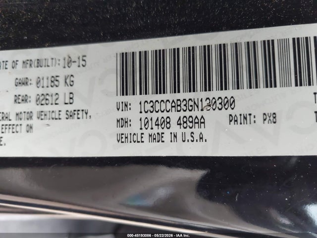 45193086 :رقم المزاد ، 1C3CCCAB3GN130300 vin ، 2016 Chrysler 200 Limited مزاد بيع