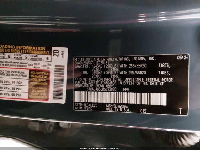 45193090 :رقم المزاد ، 5TDACAB55RS023830 vin ، 2024 Toyota Grand Highlander Hybrid Limited مزاد بيع