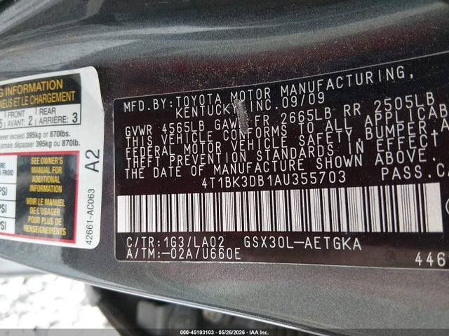 Продажа на аукционе авто 2010 Toyota Avalon Xls, vin: 4T1BK3DB1AU355703, номер лота: 45193103