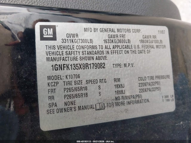 Aukcja sprzedaży 2008 Chevrolet Tahoe Hybrid, vin: 1GNFK135X8R179082, numer aukcji: 45193113