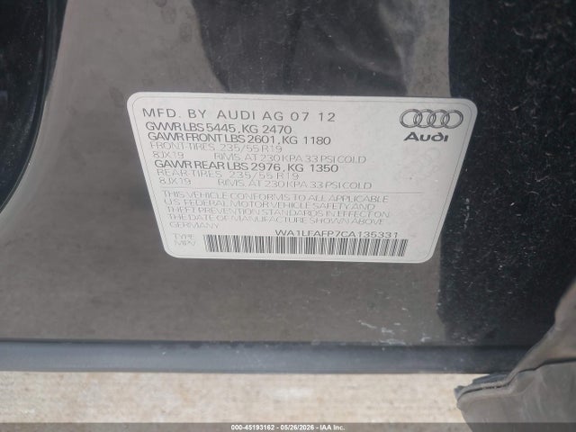 Aukcja sprzedaży 2012 Audi Q5 2.0t Premium, vin: WA1LFAFP7CA135331, numer aukcji: 45193162