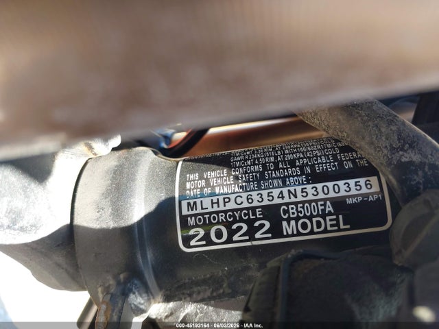 Продажа на аукционе авто 2022 Honda Cb500 Fa, vin: MLHPC6354N5300356, номер лота: 45193164