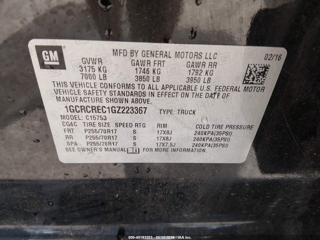 1GCRCREC1GZ223367 Chevrolet Silverado 1500 1lt