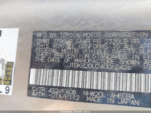 Aukcja sprzedaży 2004 Toyota Prius, vin: JTDKB20U240062426, numer aukcji: 45193205