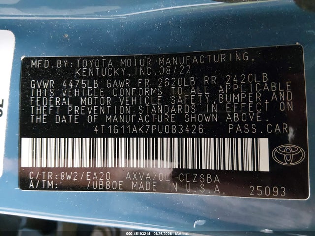 Toyota CAMRY SE 2023 4T1G11AK7PU083426 Image 9