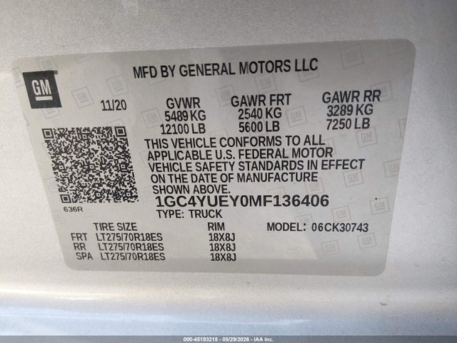 1GC4YUEY0MF136406 Chevrolet Silverado 3500hd 4wd Standard Bed Ltz