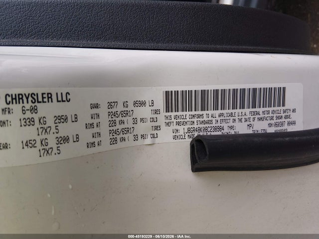 45193229 :رقم المزاد ، 1J8GR48K08C238984 vin ، 2008 Jeep Grand Cherokee Laredo مزاد بيع
