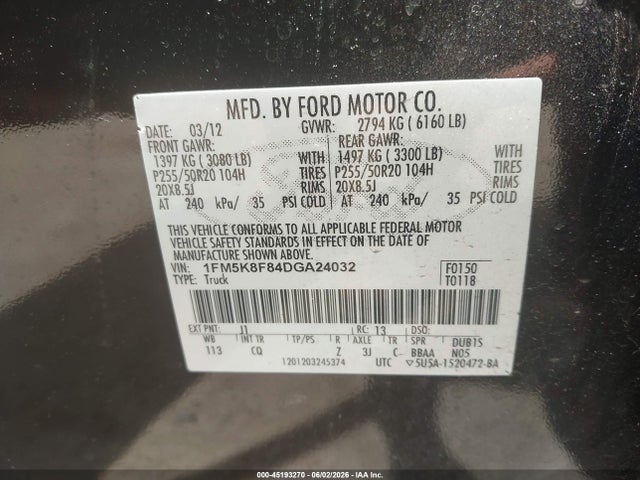Aukcja sprzedaży 2013 Ford Explorer Limited, vin: 1FM5K8F84DGA24032, numer aukcji: 45193270